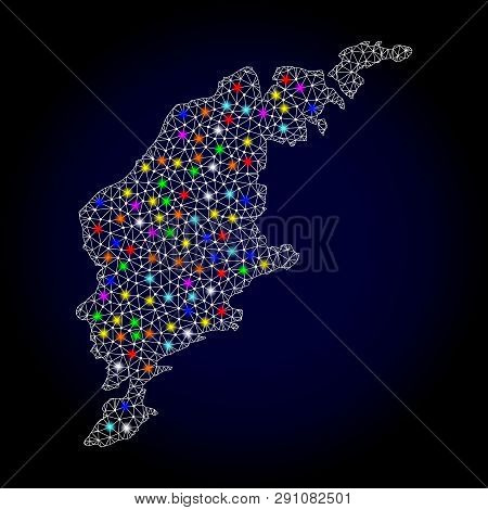 Polygonal Vector Map Of Gotland Island With Glare Effect On A Black Background. Abstract Triangles, 