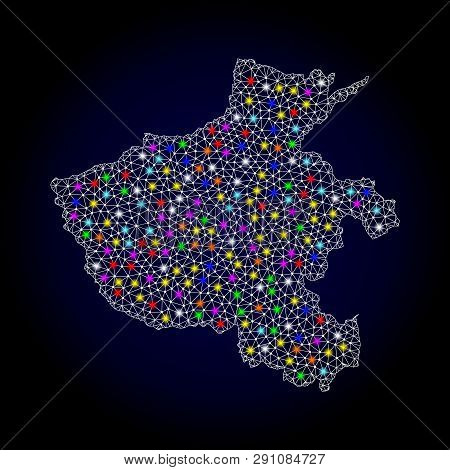 Polygonal Vector Map Of Henan Province With Glow Effect On A Black Background. Abstract Triangles, L