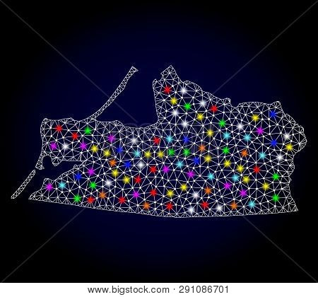 Polygonal Vector Map Of Kalid Region With Glare Effect On A Black Background. Abstract Triangles, Li