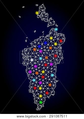 Polygonal Vector Map Of Krasnoyarskiy Kray With Glare Effect On A Black Background. Abstract Triangl