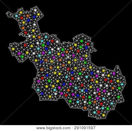 Polygonal Vector Map Of Overijssel Province With Glow Effect On A Black Background. Abstract Triangl
