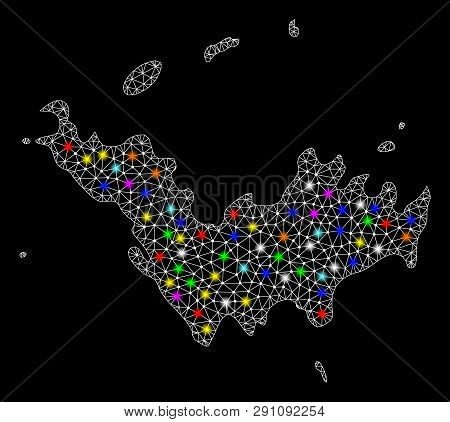 Polygonal Vector Map Of Saint Barthelemy With Glare Effect On A Black Background. Abstract Triangles