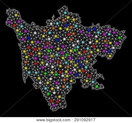 Polygonal Vector Map Of Sichuan Province With Glare Effect On A Black Background. Abstract Triangles