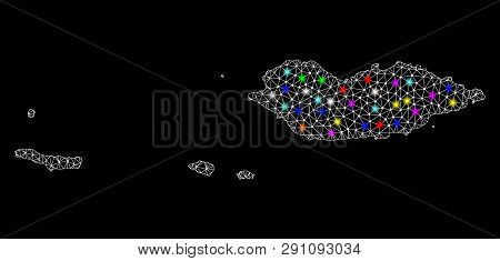 Polygonal Vector Map Of Socotra Archipelago With Glow Effect On A Black Background. Abstract Triangl