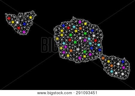Polygonal Vector Map Of Tahiti And Moorea Islands With Glow Effect On A Black Background. Abstract T