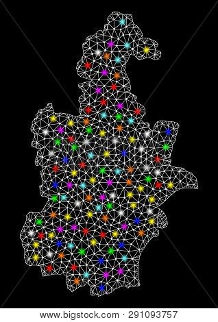 Polygonal Vector Map Of Tianjin Municipality With Glow Effect On A Black Background. Abstract Triang