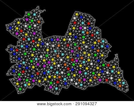 Polygonal Vector Map Of Utrecht Province With Glare Effect On A Black Background. Abstract Triangles