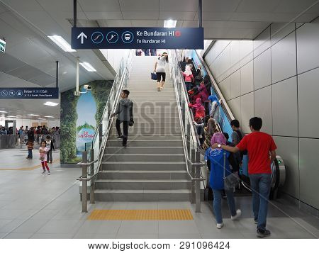 Jakarta, Indonesia - March 23, 2019: People Strolling Around The Hallway Of Lebak Bulus Mrt Station.