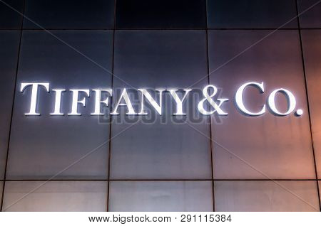 Bejing China 23.02.2019 Tiffany Co Logo On Tiffany Cos Shop An American Luxury Jewelry And Specialty