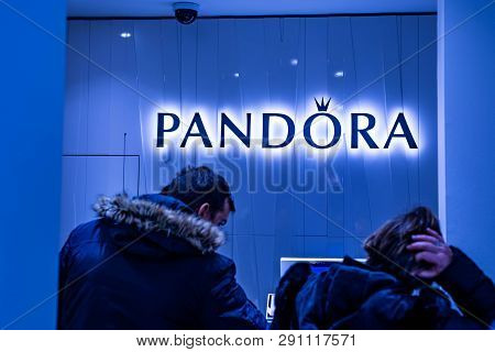 Bejing China 23.02.2019 Pandora Store Logo In Luxury Shopping Center In The Heart Of The City