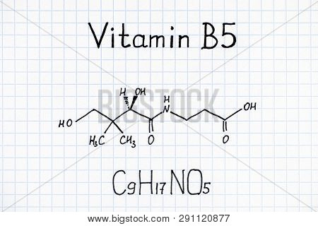Chemical Formula Of Vitamin B5. Close Up.