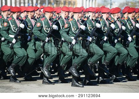 Saint Petersburg, Russia - May 06, 2018: Soldiers Of The National Guard Troops Of Russia (rosguards)