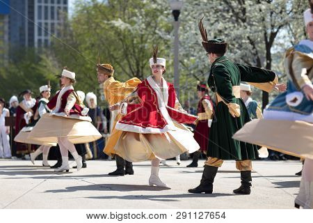 Chicago, Illinois, Usa - May 05, 2018 Members Of Polonia, Polish Folk Song And Dance Ensemble, Weari
