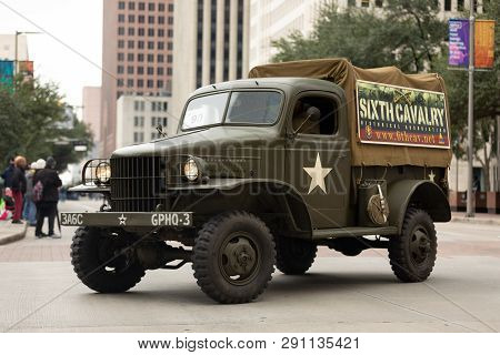 Houston, Texas, Usa - November 11, 2018: The American Heroes Parade, A Gmc Cckw, Ww2 Military Vehicl