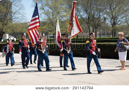 Chicago, Illinois, Usa - May 5, 2018: The Polish Constitution Day Parade, Men Wearing Traditional Po