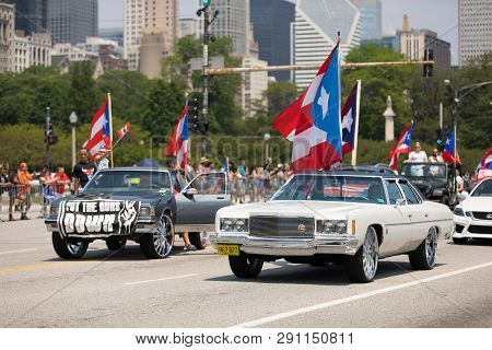 Chicago, Illinois, Usa - June 16, 2018: The Puerto Rican Day Parade, Chevrolet Cars Donk Modified Ca