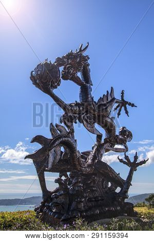 China, Hainan Island - December 1, 2018: The Dragon Bronze In Yalong Bay, Sanya, China. There Is A D