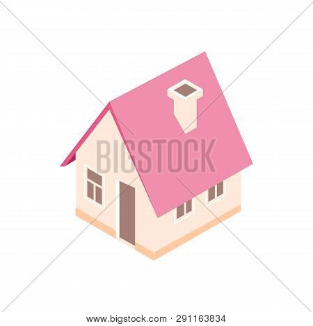 Isometric House In Abstract Flat Style. 3d Illustration On White Background.
