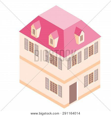 Isometric House In Abstract Flat Style. 3d Illustration On White Background.
