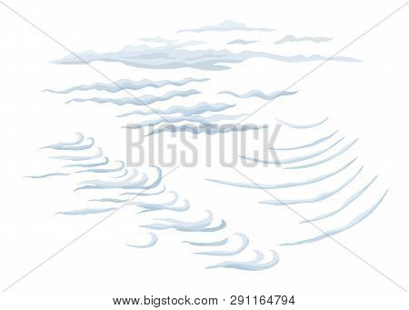 Set Of Feather Steam Clouds. Wavy, Sparse Cirrus Clouds.