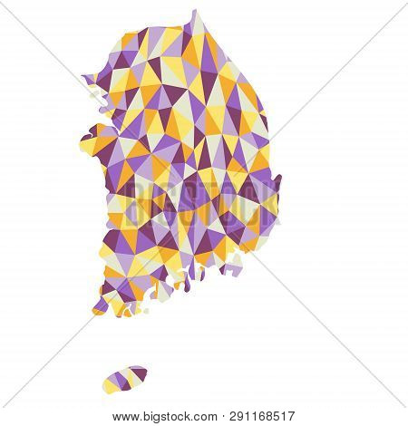 South Коrea Polygonal Map Background Low Poly Style Yellow, Orange, Blue, Purple Colors Vector Illus
