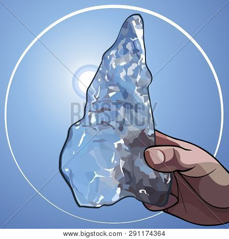 Cartoon Hand Holding Sunlit Piece Of Ice