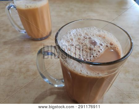 Close Up View Of Milk Tea Or Teh Tarik In Malaysia