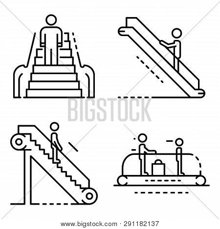 Escalator Icon Set. Outline Set Of Escalator Icons For Web Design Isolated On White Background