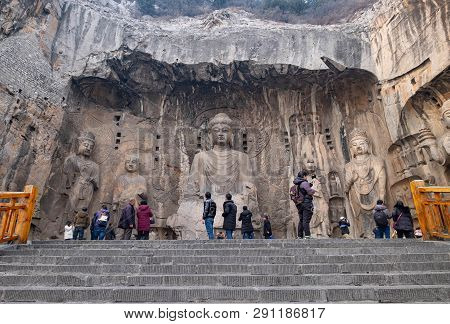 Luoyang, Henan/china- January 19, 2019:  Longmen Grottoes Is One Of The 3 Major Buddhist Caves Of Ch