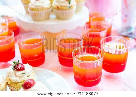 Dessert Table With Jello And Cupcakes Easter Party Theme