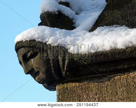 Close Up Of The Carving Of A Womans Face In Profile On The Corner Of The Ancient Ruined Medieval Chu