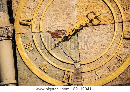 Tbilisi, Georgia. Close Up Details Of Famous Rezo Gabriadze Marionette Theater Clock Tower On Old Ci