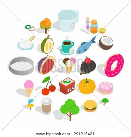Dulcet Dessert Icons Set. Isometric Set Of 25 Dulcet Dessert Icons For Web Isolated On White Backgro