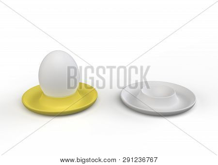 Egg In Yellow Eggcup And One Empty Eggcup. Good Breakfast At Easter. 3d Illustration