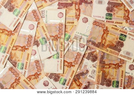 Much Russian Five Thousandth Banknotes As Background