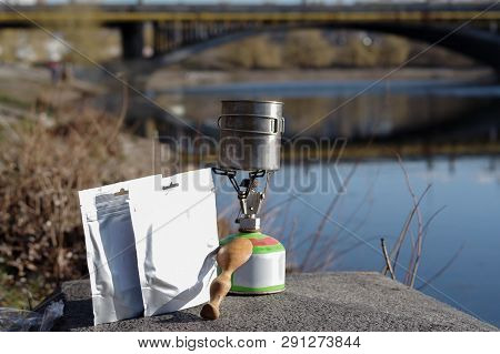Preparation of semi-finished products in nature. Food in packages.