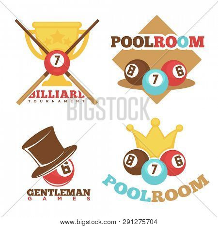 Billiard pool club poolroom  labels templates set