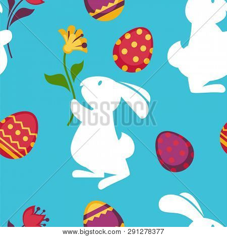 Easter paschal eggs and bunny seamless pattern  background