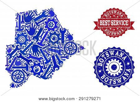 Best Service Collage Of Blue Mosaic Map Of Botswana And Rubber Stamps. Mosaic Map Of Botswana Constr