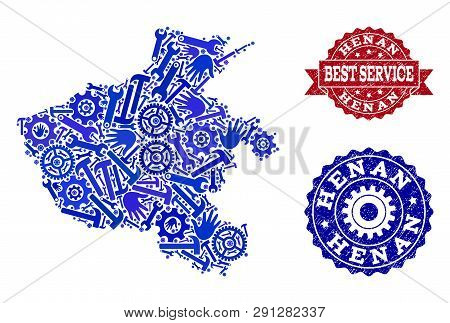 Best Service Composition Of Blue Mosaic Map Of Henan Province And Corroded Seals. Mosaic Map Of Hena