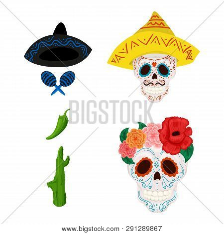 Mexican Sugar Skull Illustration And Objects For Cinco De Mayo