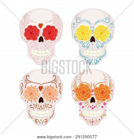 Cartoon Mexican Sugar Skull Illustration For Day Of The Dead
