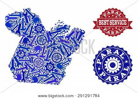 Best Service Collage Of Blue Mosaic Map Of Paral State And Rubber Seal Stamps. Mosaic Map Of Paral S