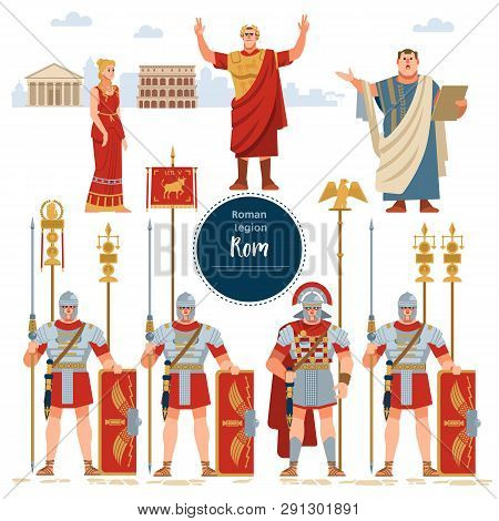 Set In Ancient Rome Illustration Historic Army Infantrymen In Full Armor With Shields.