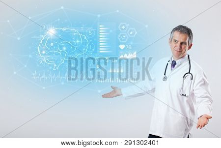 Middle aged neurologist showing the test result 