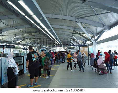 Jakarta, Indonesia - March 23, 2019: People Strolling Around The Platform Of Lebak Bulus Mrt Station
