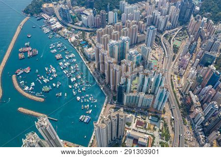 Shau Kei Wan, Hong Kong 19 March 2019: Top down view of Hong Kong city