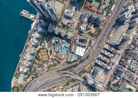 Shau Kei Wan, Hong Kong 19 March 2019: Top down view of Hong Kong city