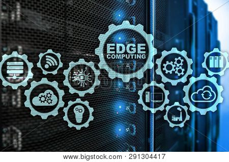 Edge Computing On Modern Server Room Background. Information Technology And Business Concept For Res