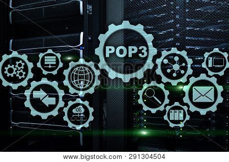 Pop3. Post Office Protocol Version 3. Standard Internet Protocol On Datacenter Background